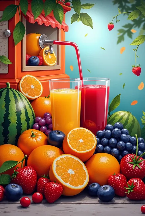 Mural fruits, fresh and healty with fun in the foodtruck juice