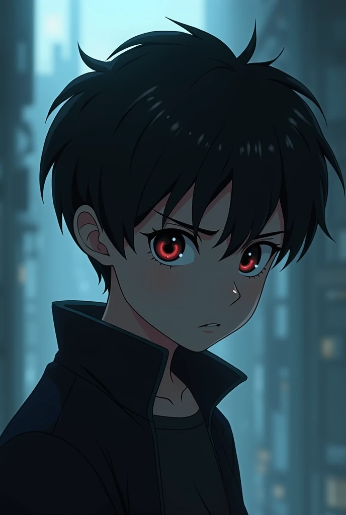 Do in the Style of Arcane : a boy with short black hair with a black eye 