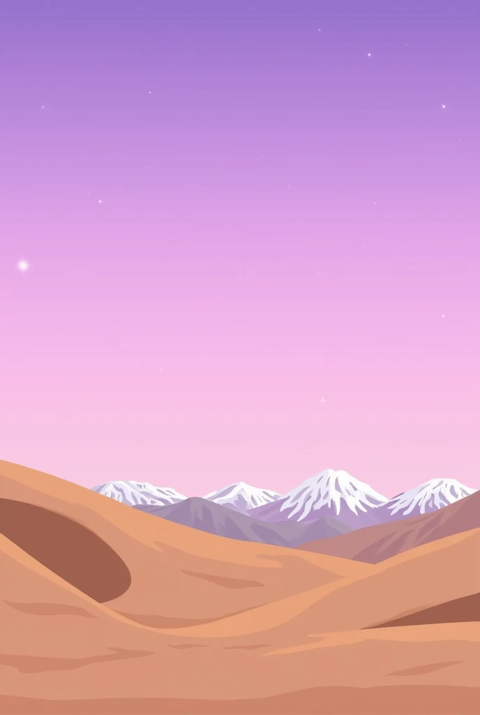 /I Imagination: Dunes, distant snow capped mountains, simple background, gradient purple and pink sky, digital illustration style, low angle perspective, light brown tones, warm tones, natural scenery, high resolution, no figures - ar3:4