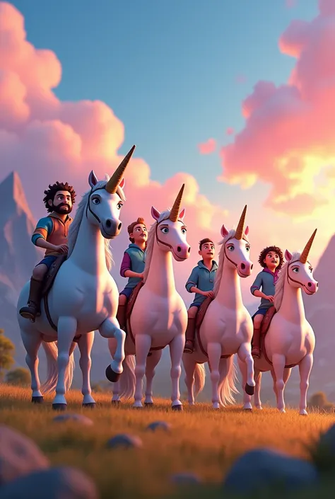 In cinematic 3d cartoon style "How do the 5 unicorns riders reflect on their personal growth after the battle?"