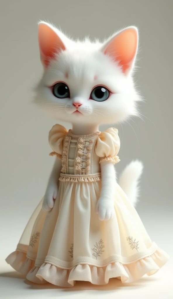 White cat wearing a dress like the one in the image　whole body　 feminine