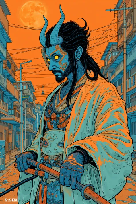 Samurai wearing a yukata and devils mask,Japan sword in hand,And other items 々, dmt Death of Ego  ,    Exquisite Futuristic Art   , DMT Art,   DMT Egodes   ,   Dan Mumford and Alex Grey Style,    Psychedelic Transart   ,    Ultra Detailed Fantastic Art   ,...