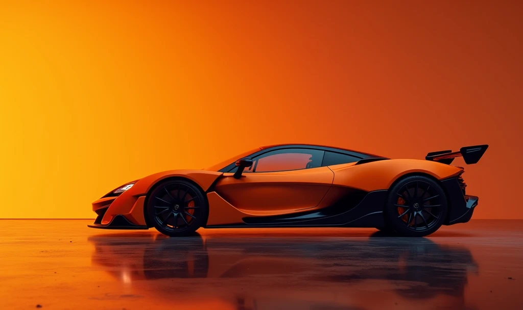 Design a hero section for my website with a supercar in orange color. Use appropriate gradient lighting. The car is positioned on the right side of a picture and be mindful of space.