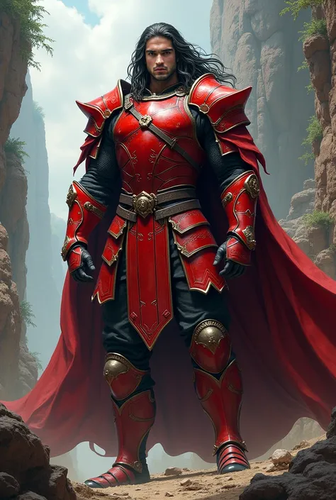 Make his hair reach pass his shoulder, dress him in red armor