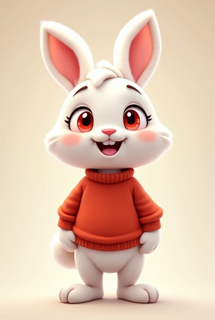 Mobian Furry friend style white bunny boy with plain red sweater and red eye color pose grinning 