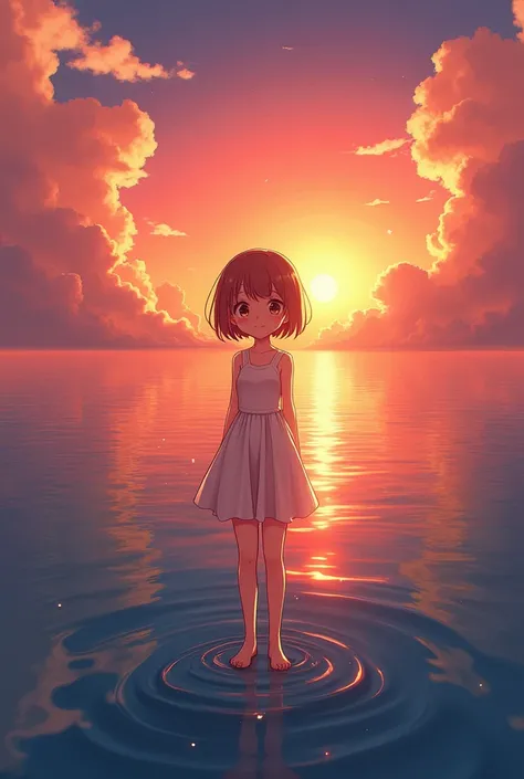 style anime, in the sky, over the sea, deux yeux ouverts, eyes detailed, In a sunset , souriant,  Moroccan masterpiece , 4K,  detailed face , good anatomy, faits saillants,  