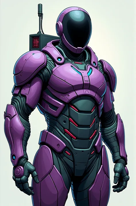 Can you create an image of a 32-year-old Russian man in a modern armored metallic suit, with a digital color comic book style, modern American comic aesthetic. The armor should feature a purple metallic helmet, chest, shoulder pads, abdomen, and waist, sta...