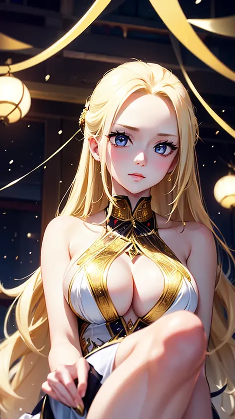  A beautiful blond woman who seems to have melted gold 。 crimson eyes that tend to stand down and are ephemeral 。 mysterious and pretty, ephemeral beauty like a snow spirit。Femme Fatale。Beautiful appearance that brings ruin to those in power 。