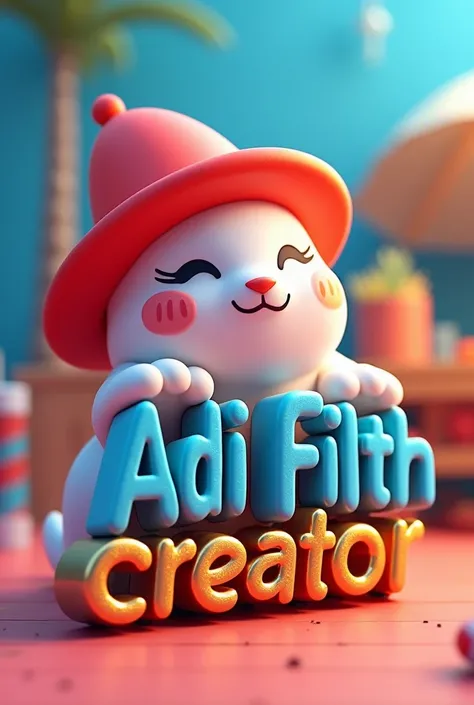 "Create a 3D logo called Adi Filth The lyrics should be bold, rounded and colorful in a red vibrant, blue with a slight glow effect and depth, making it seem realistic, with cute white coat and a bright red tone in the hat. Put the slogan Creator below the...