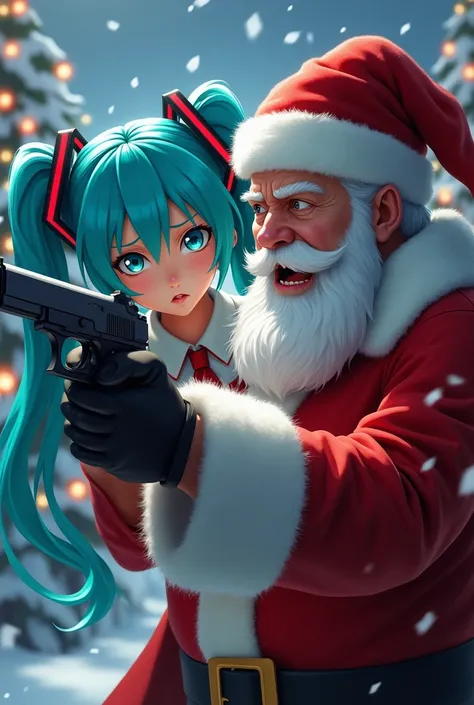 santa being held at gunpoint by hatsune miku