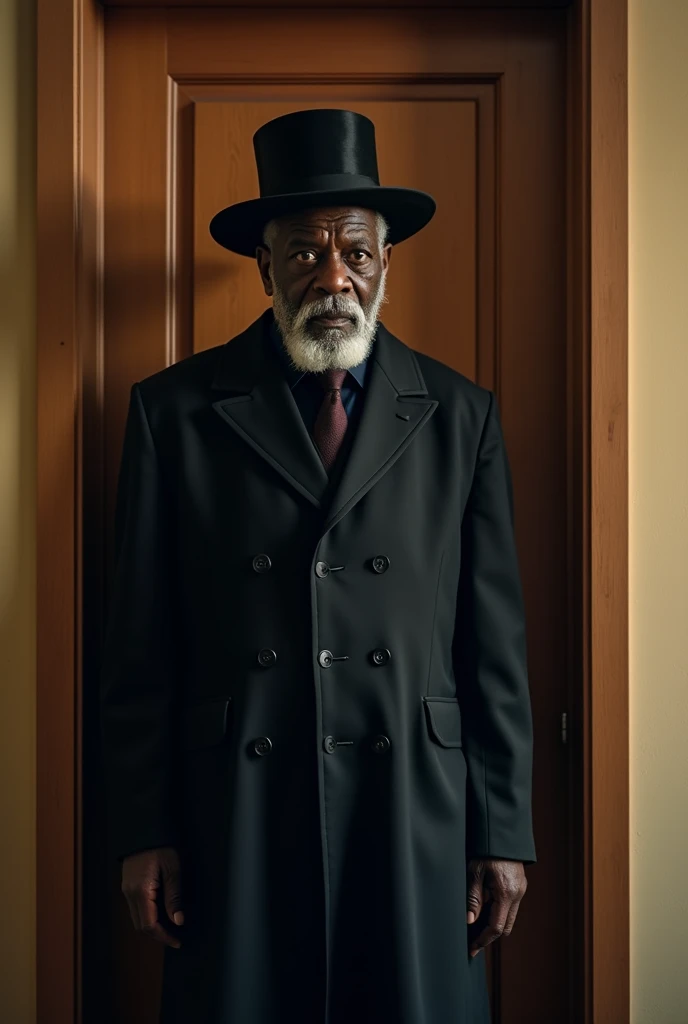 A real picture of a unhappy old black man, looking terrified in his Black weeding costumes, standing in door after catching his beautiful black woman cheating him with a young black man

In front of him, sitting his old black woman half naked sitting in de...