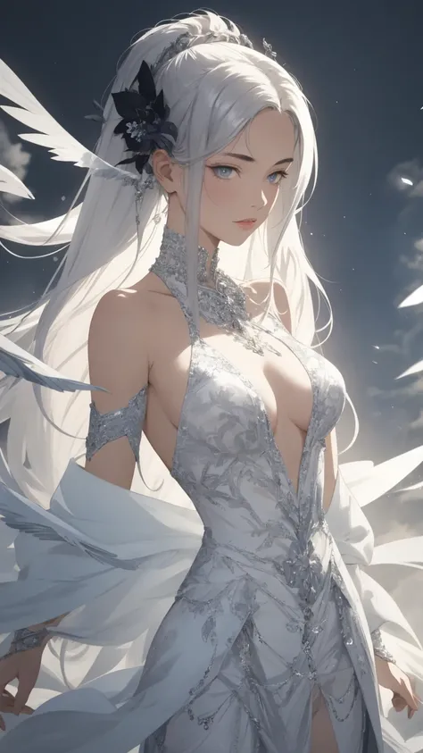  Close-up Of A Woman With White Hair In White Mask, Beautiful Body Sketch , [Guavitz ,  Guwiz Style Artwork , White-haired God, Yang J,  Epic fine character art,  Stunning Character Art , Fan Qi, Wu Jun Shifan, guwiz in pixiv art station, (nsfw: 1.0)