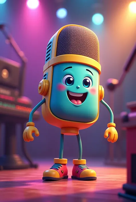 Cheerful microphone with hands and feet called Foromin 