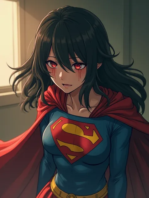 supergirl。  she falls to the ground  。  Japanese women、 a group of monsters are jumping on her 。She has an expression of pain 。She gets hurt  。She is covered in wounds 。 holding a baby、 is falling down on bed、 monsters detain her 。 monsters are a group of ...