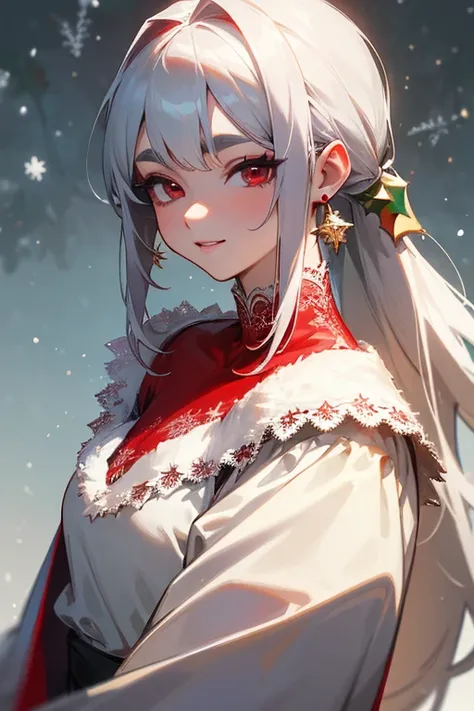 ( top quality,   masterpiece  :1.2),          high definition     , masterpiece  、    Crimsons hair is very thin  ,      realistic     :1.37, fantasy,     illustrations,  Grey Hair 、    red eyes、     and the white and navy lace dress I showed to the studen...