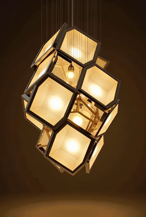 

Design Concept: Create a chandelier composed of interlocking geometric shapes (like hexagons or diamonds) made from polished brass or chrome. Each shape can house LED lights that shine through frosted glass panels.
Lustre Effect: The reflective surfaces ...