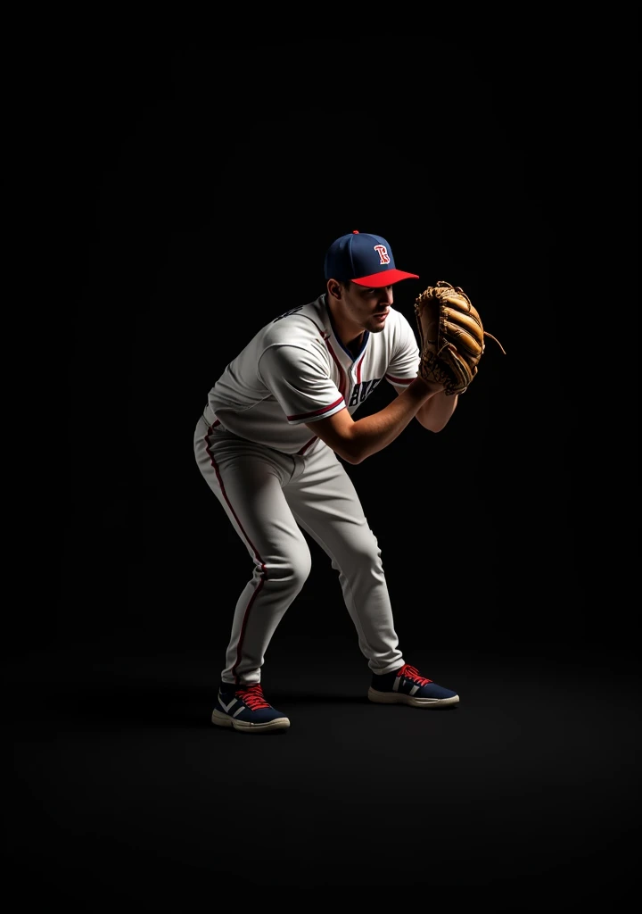 Baseball character with glove, black background