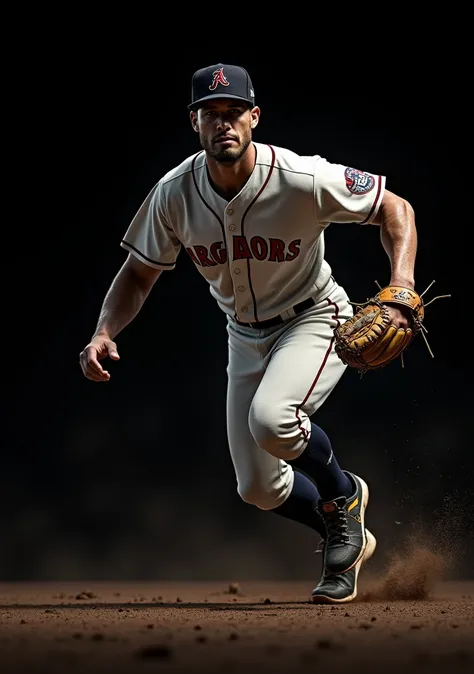 Baseball player character with glove black background