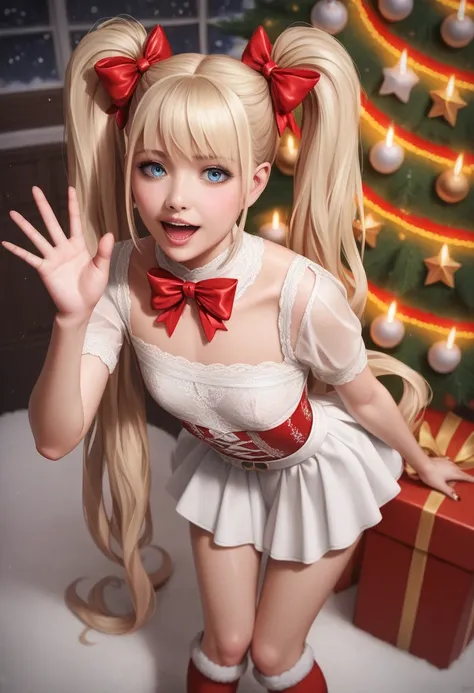 nsfw,（ultra detailed, Masterpiece , top quality, 8k, very aesthetic, Realistic detailed CG , sharp concentration , Ultra Fine, super detailed skin, detailed beautiful face and eyes), 1 girl, (Christmas costume, gothic ****ta, white fitted bodice, tiered sk...