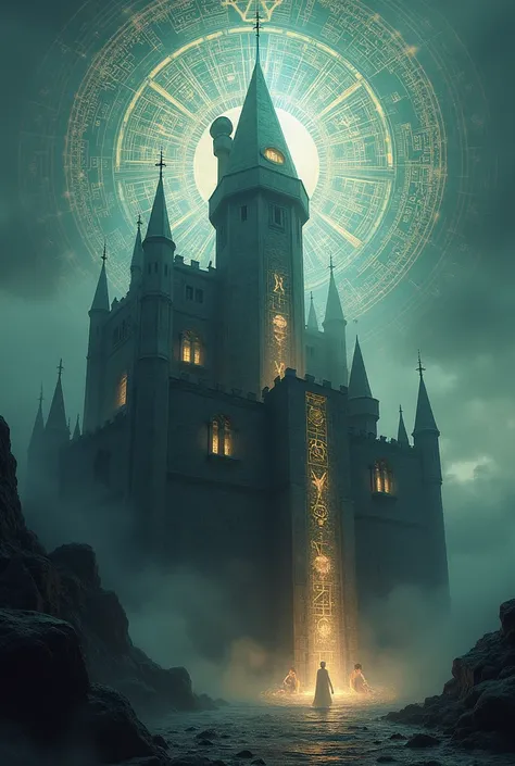 A mysterious castle looms, surrounded with mathematical aura