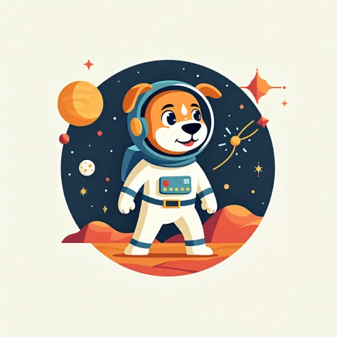 various set of funny astronaut dog logo, fresh design, flat, simple
