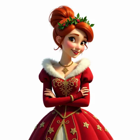 fiona from "shrek" movie in christmas outfit, white background