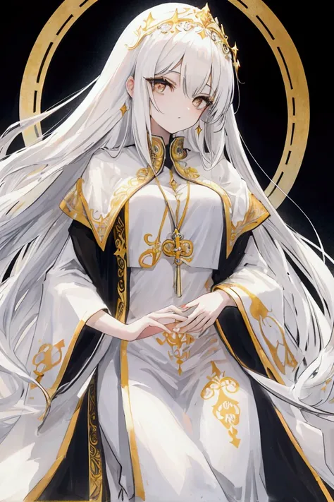 Long hair, blend, white eyes, saintly woman