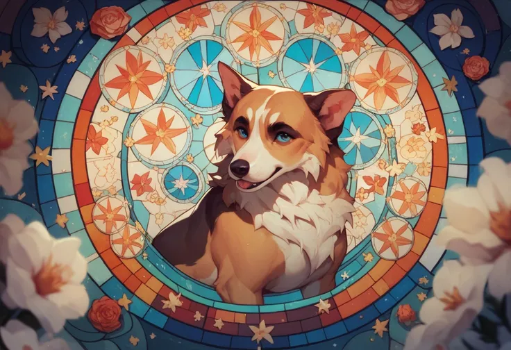 
Overall image of a dog arranged in a cute stained glass style