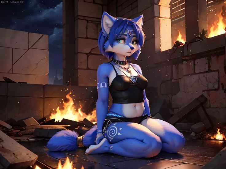 ((krystal)), Star Fox-Krystal, lovable, green eyes, ((( Long blue hair 1 .3))), Decollete, anthro, Fuzzy,  detailed Fluffys fell,  detailed face , (Fluffy),  1 girl, ,woman, Goth, green eyes, undercut, ultra-realistic 8k cg ,  masterpiece, (( ultra-detaile...