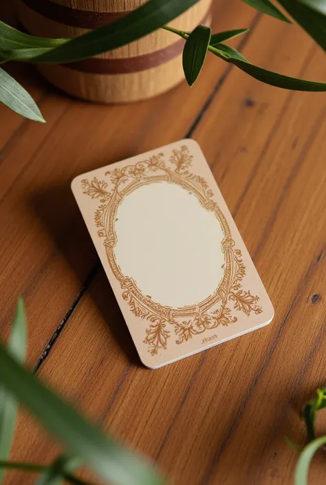 Marketplace card in beige and brown, Background - table, without people 