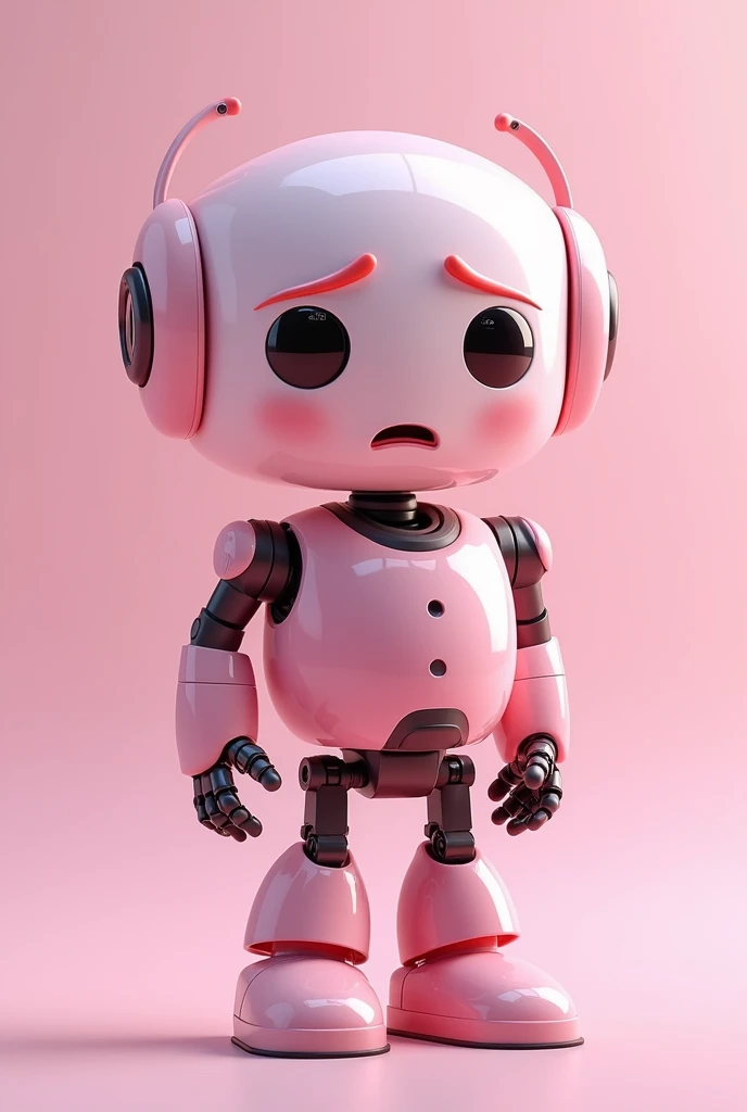 Robot humanoid pink with a confused gesture