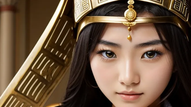  19 year old Japanese beautiful woman . Become the Greek goddess Athena in the clothes of ancient Greece, close up