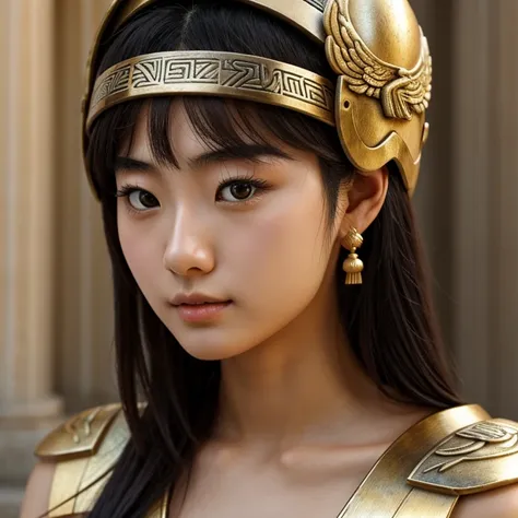  19 year old Japanese beautiful woman . Become the Greek goddess Athena in the clothes of ancient Greece, close up