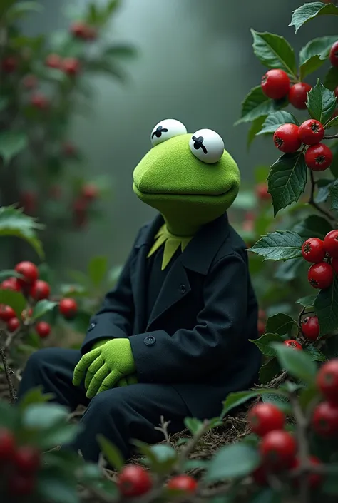 Kermit the emo in holly garden