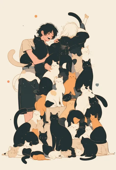    The background has a flat configuration 、 with black and white cats slipping up