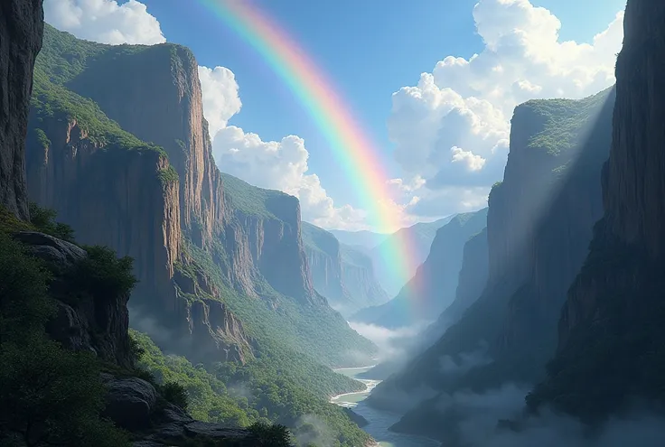 A steep ravine、Cliff、rainbow