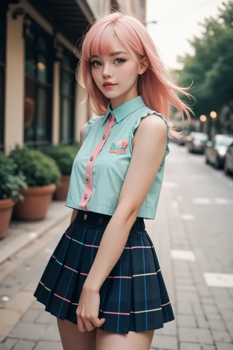 pastel color short sleeve sleeveless, skirt