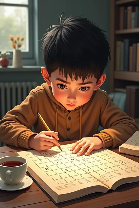 boy playing with SUDOKU