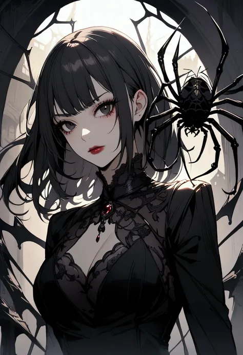 beautiful chin, beautiful, dangerous, devil spider, woman, black hair, black eyes,