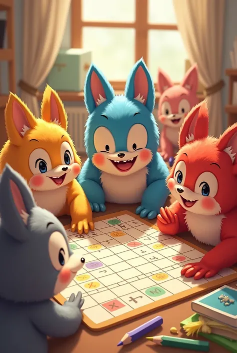 group of ren playing happily with Sudoku