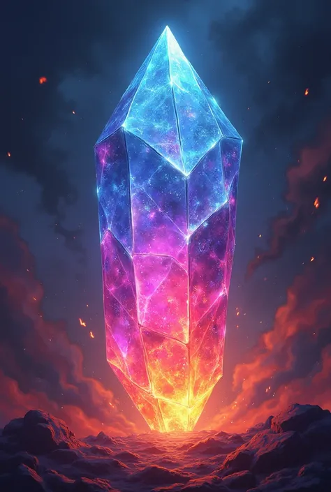 Crystal gemstone with colorful lighting illustration on fire