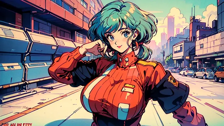 (huge breasts, sagging breasts),(80s, retro, city pop poster:1.5), (album cover), (masterpiece, best quality, intricate detail), (anime, illustration), (pastel colors:1.3), best photo pose,  Hatsune Miku , iconic blue-green twin-tails with signature hair a...