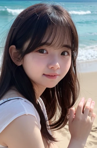       red cheeks      、shy、 The light goes out 、        sandy beach、      There is a baby bottle   、cute、       My hair with a short nose   、20 years old、Round face、smile、     Big Breasts     、                     beautiful eyes     、Angry face、Touching ha...