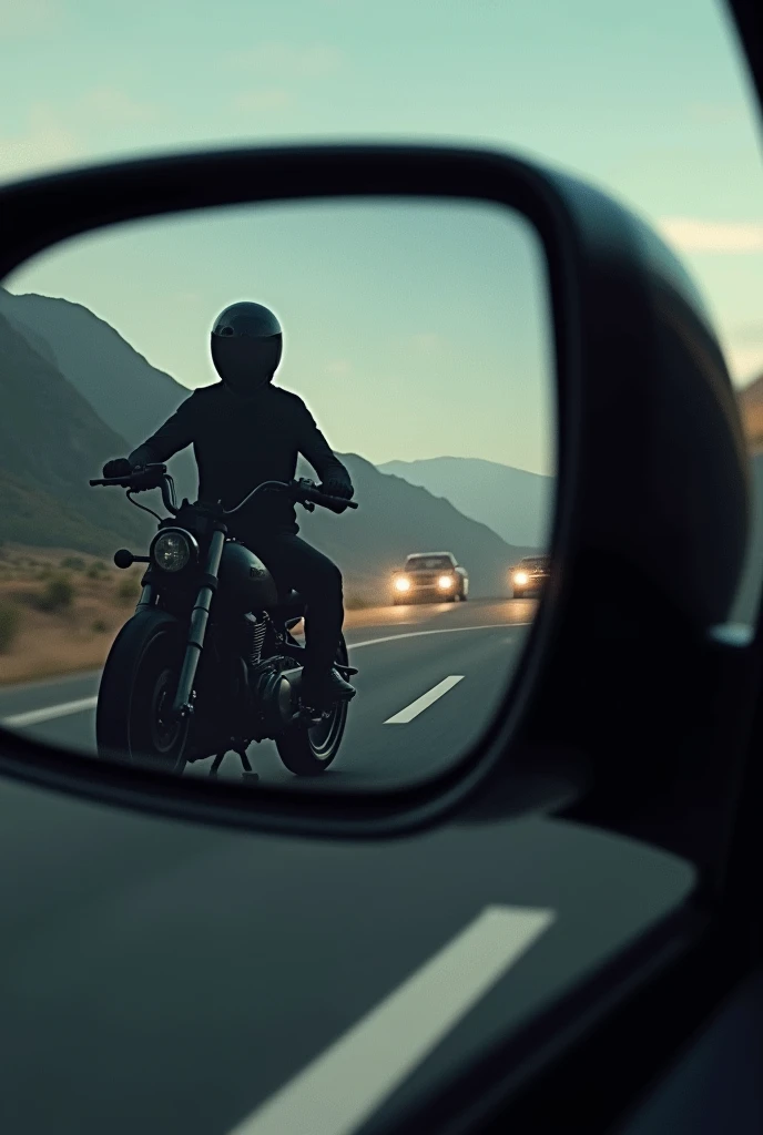 I was driving and looked in the left side mirror. In the mirror, there was the shadow of a motorbike driver. Trying to overtake on the left