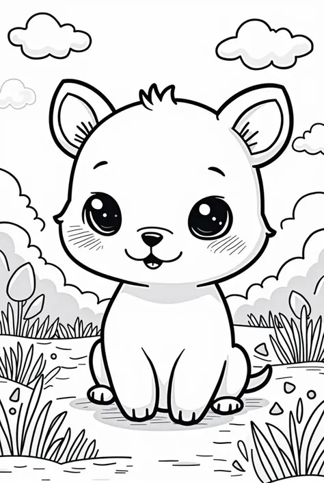 CTHA2ALE878C73A94KRGCreate a playful and fun image in black and white, with simple and clear lines,  designed to be colored by ren using pens.  The image must include elements such as cute animals ,  Geometric Shapes ,  creative patterns , flores, trees, o...