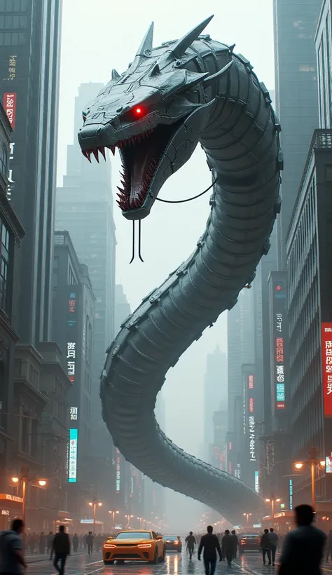 Huge snake robot in the city