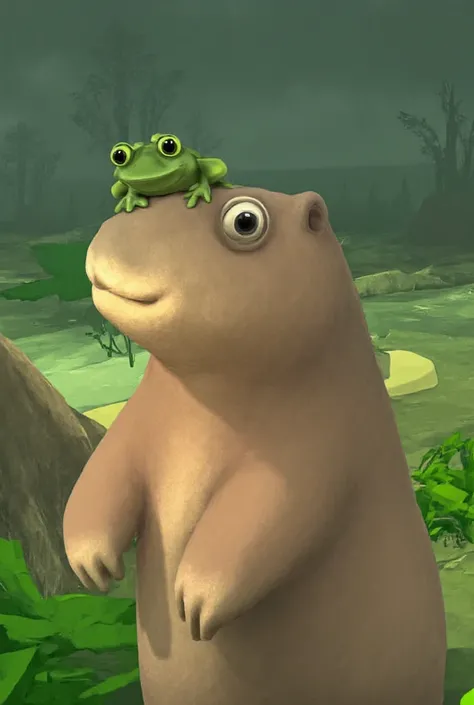 A CAPYBARA AND A FROG BEING BEST FRIENDS REALISTIC STYLE