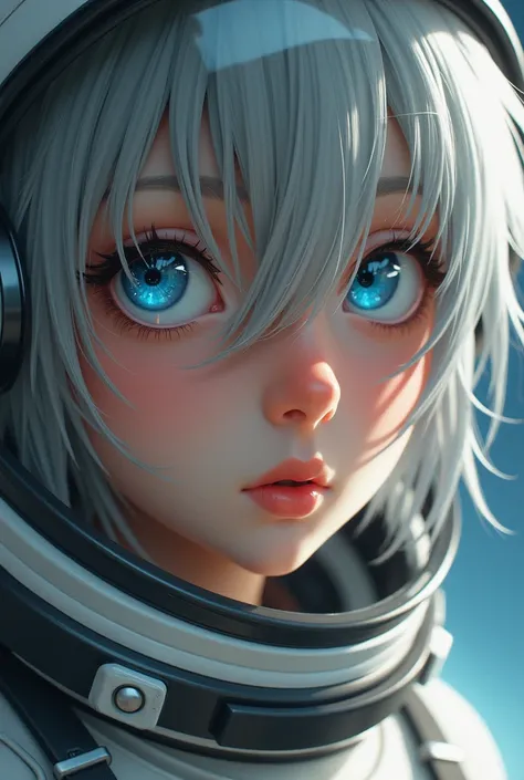  Close-up of an improved masterpiece:1.5)0.9], (Space and astronauts:1.2) ( Messy silver hair :1.1) ( Heterochromia: xanthochromia and blue eyes :1.2) (space helmet:1.0) ( Colored stars in the eyes:1.0) (A radiant glow:1.1) ( thick lips:0.9)