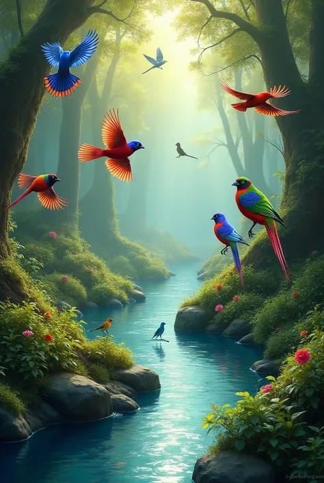 hidden streams and colorful birds.