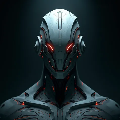 Epic AI head, make it look like a final boss in a game, black background 